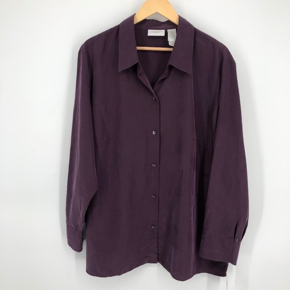 Liz Claiborne Womens Button Front Top Size 2X Purple Grape Office Career Mature - Picture 1 of 14